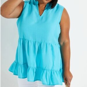 Ashley Stewart Sleeveless Aqua Ruffle Top Size 22/24